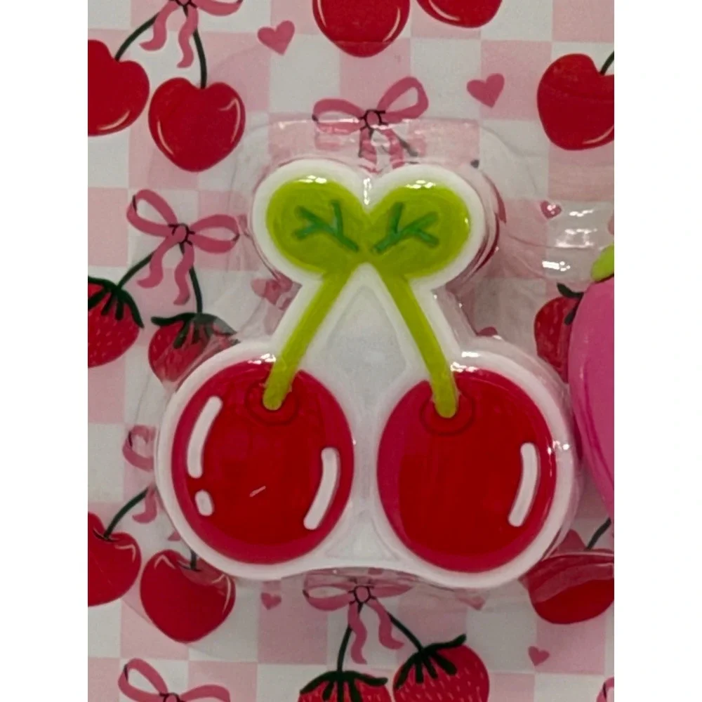2PC Fruit Pencil Sharpener Set Cherry and Strawberry Shapes Pink Red New